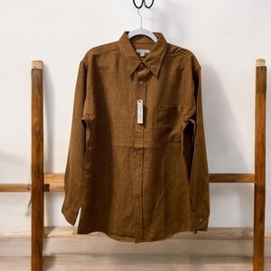 Oleg Cassini Faux Suede Y2K Shirt‎ Dark Brown Long Sleeve Button Down Mens L